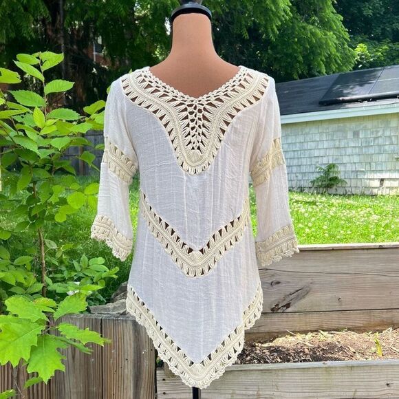 Active USA Boho Crochet Peasant Top Ibiza Festival Beach Cover Up, S/M - Picture 5 of 11